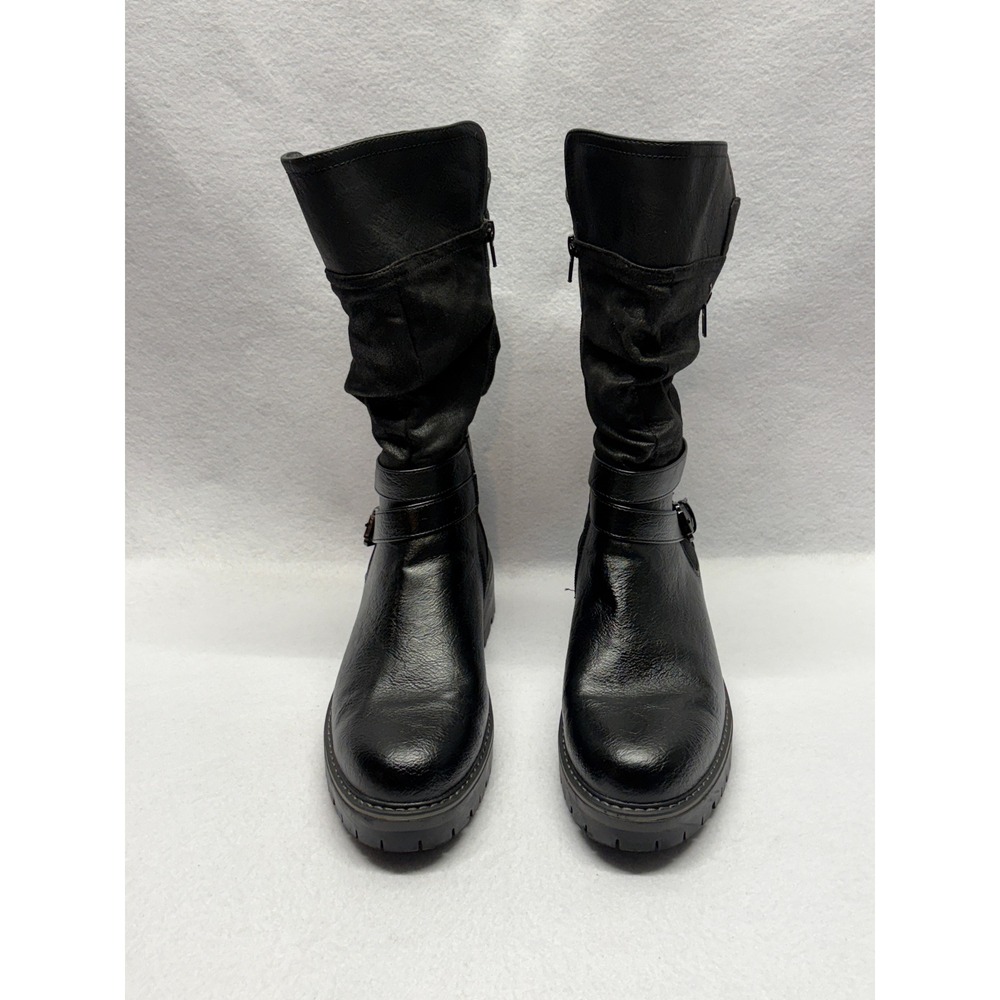 Maurices Blaire Mid Shaft Moto Boots Black Buckle Slouchy Lug Sole Womens 9M - Picture 3 of 12